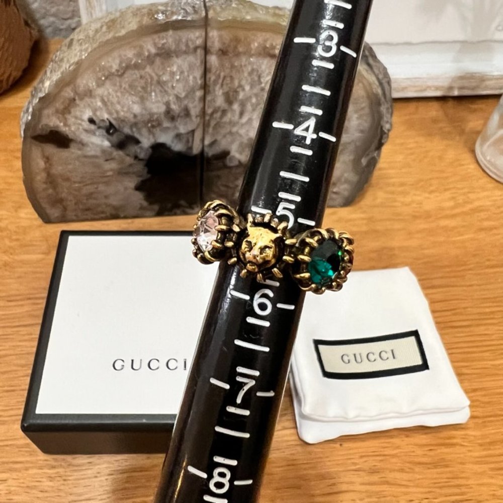 Gucci Aged Gold Tiger Head Multicolor Stones Infinity Stones Thanos Ring - Picture 11 of 15